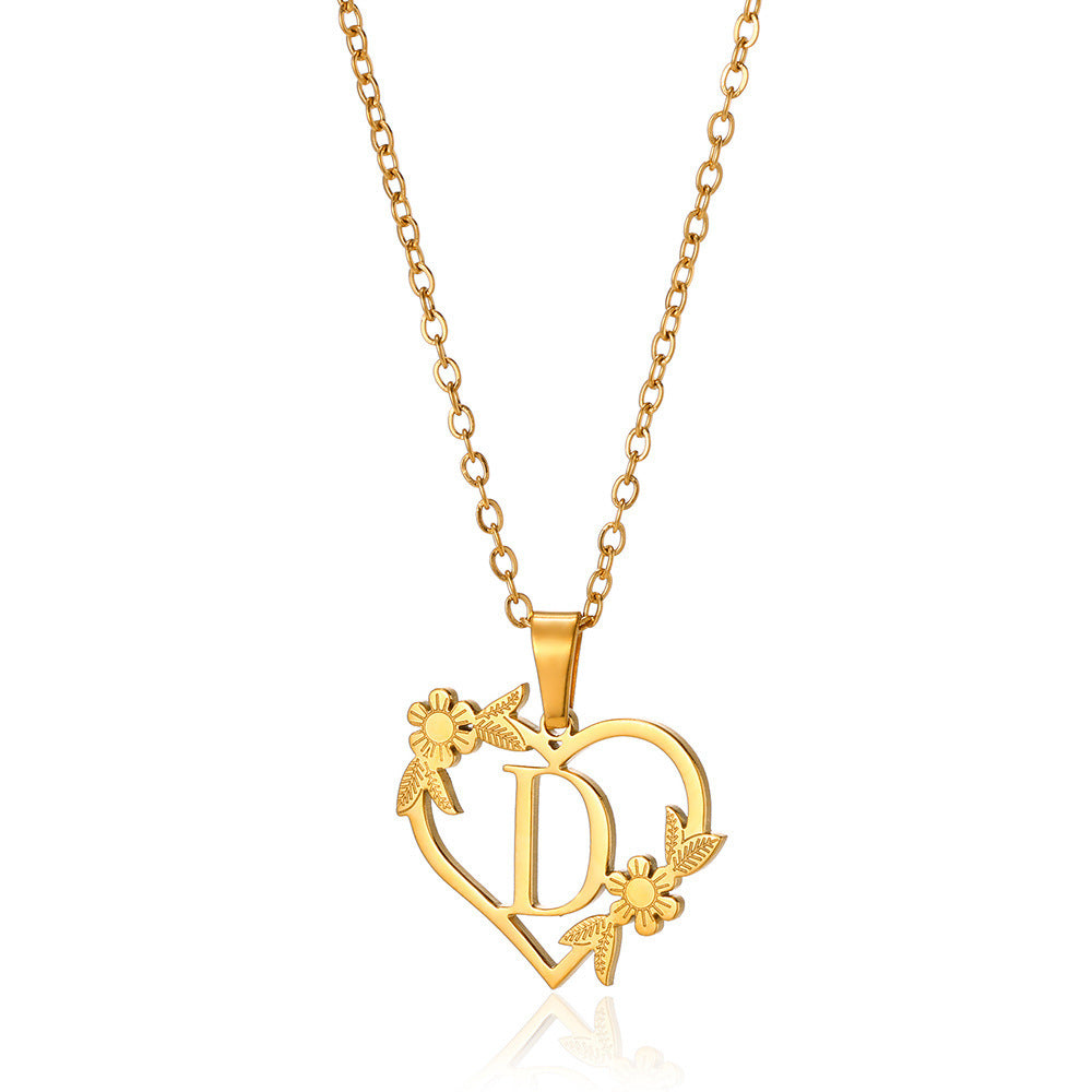 18K Gold Plated Stainless Steel Hollow Heart Flower Necklace