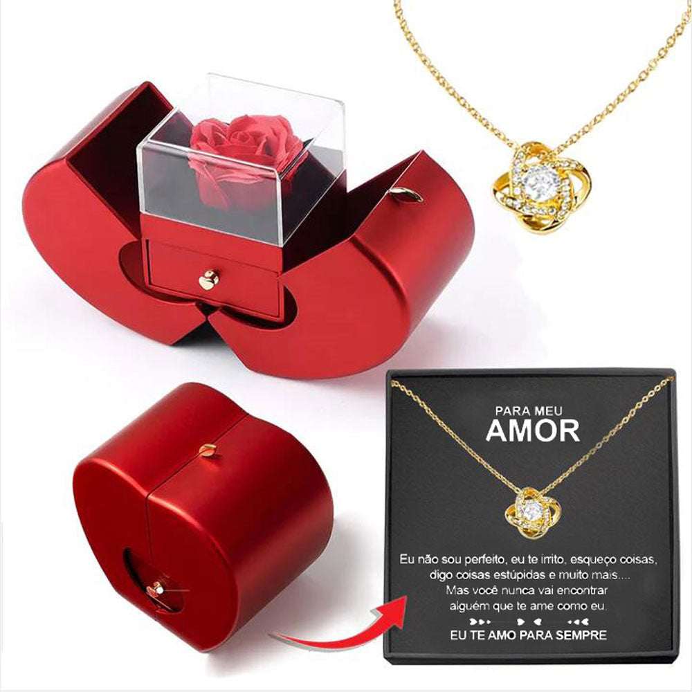 Red Apple Jewellery Box with Eternal Rose – Christmas & Valentine’s Gift for Women