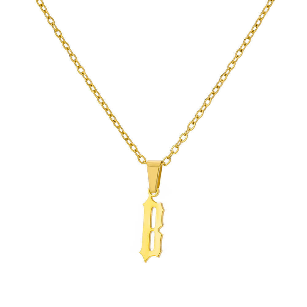 18K Gold-Plated Stainless Steel Pendant Necklace – Ancient English Letter Design