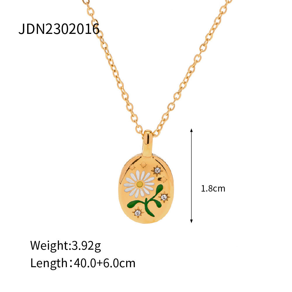 18K Gold-Plated Stainless Steel Pendant Necklace – Enamel Colour Modern Design