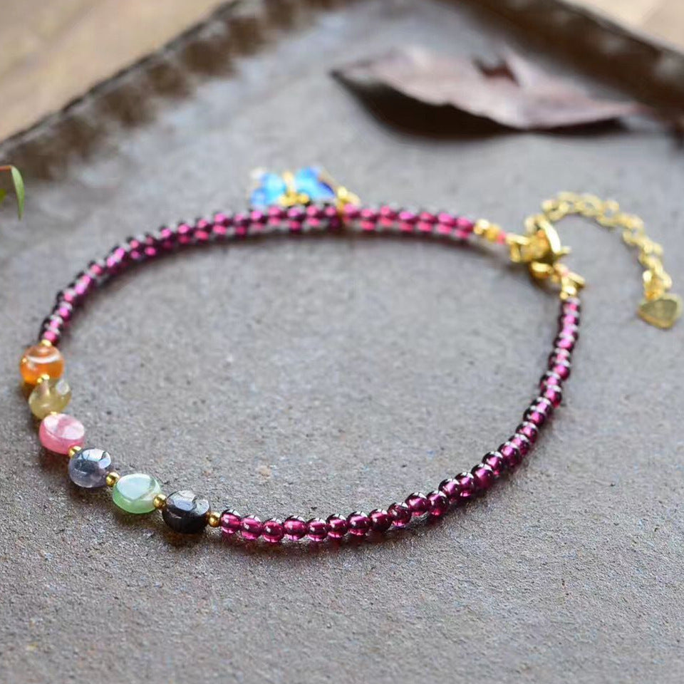 Women’s Summer Anklet – Natural Wine Garnet Foot Jewellery