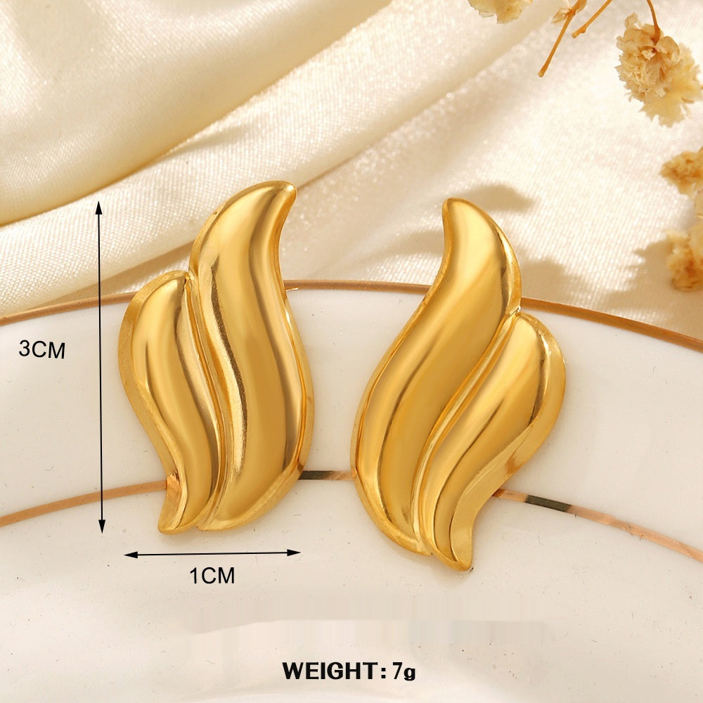 Geometric Round Hip Hop Earrings – Personalized Fan-Shaped Wings, Real Gold-Plated Jewellery