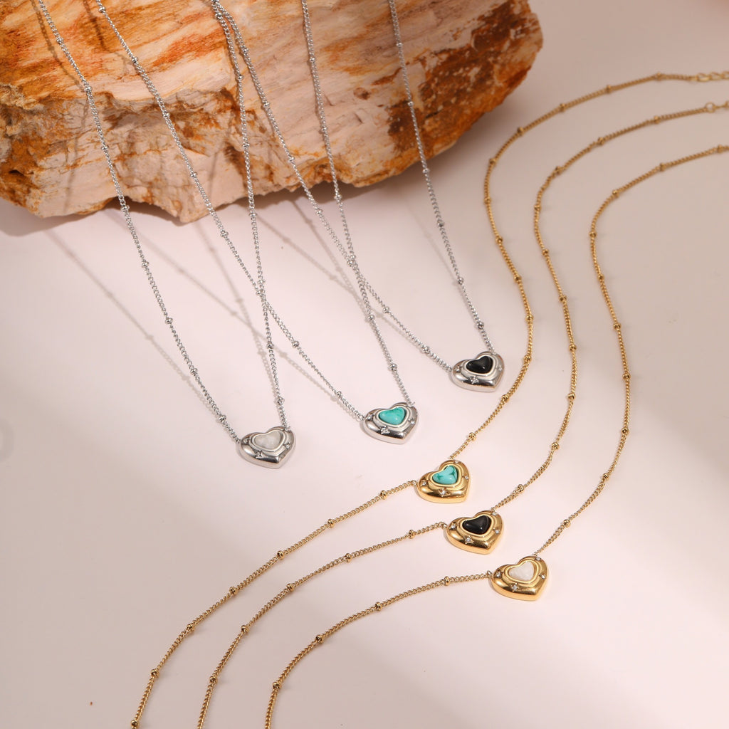 Fashion Love Heart-Shaped Natural Stone Pendant Necklace – Titanium Steel Women’s Jewellery