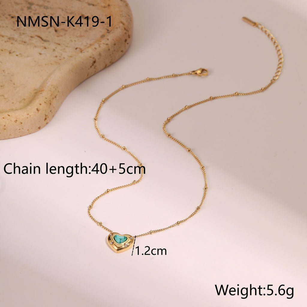 Fashion Love Heart-Shaped Natural Stone Pendant Necklace – Titanium Steel Women’s Jewellery