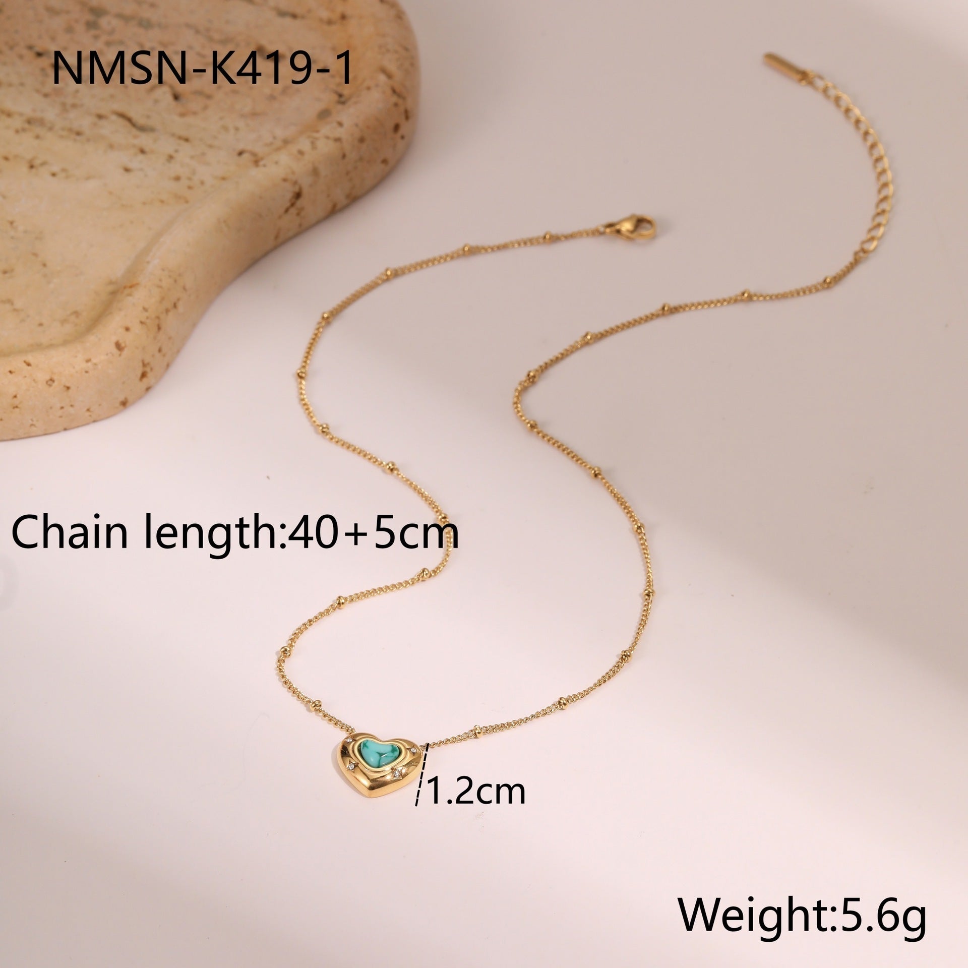 Fashion Love Heart-Shaped Natural Stone Pendant Necklace – Titanium Steel Women’s Jewellery