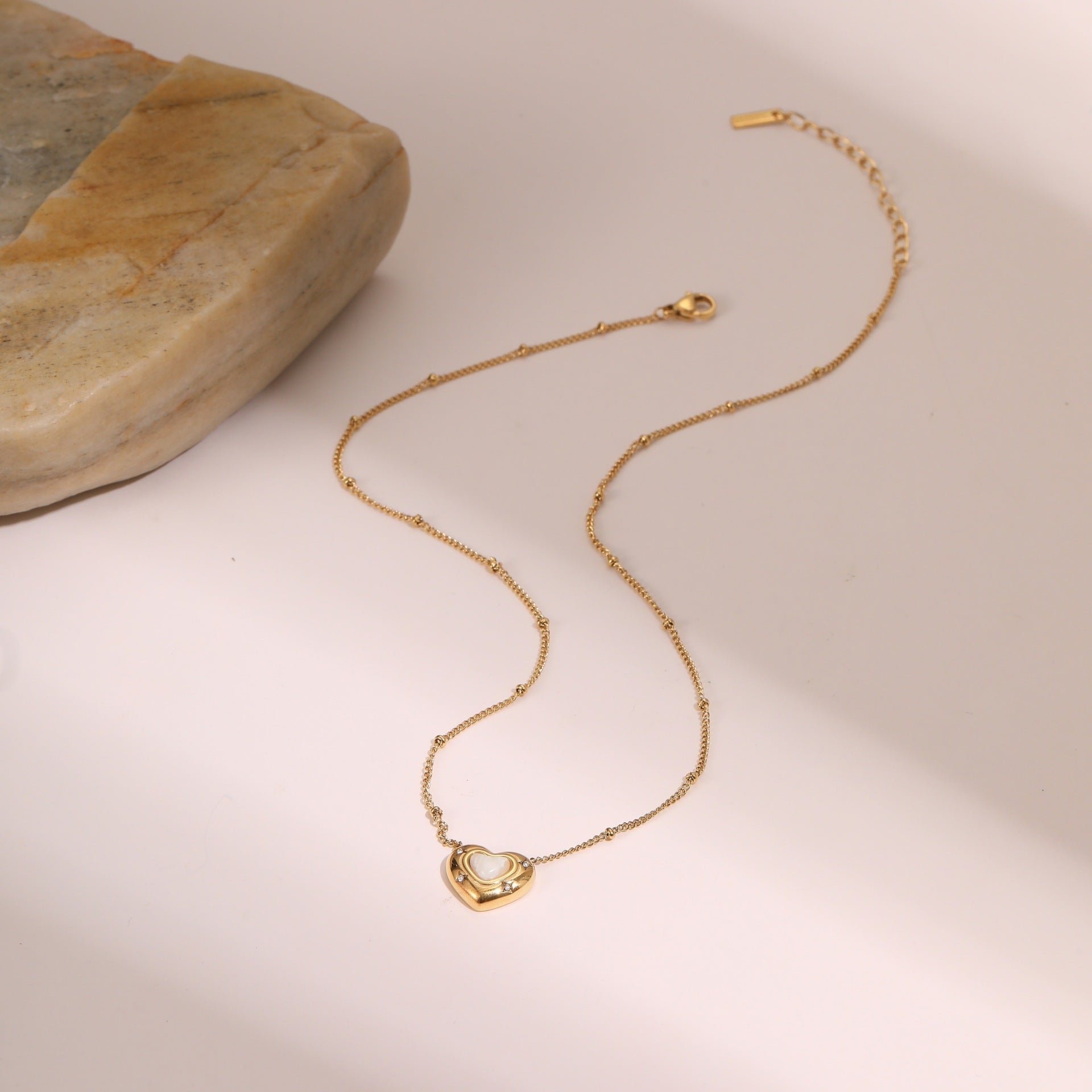 Fashion Love Heart-Shaped Natural Stone Pendant Necklace – Titanium Steel Women’s Jewellery