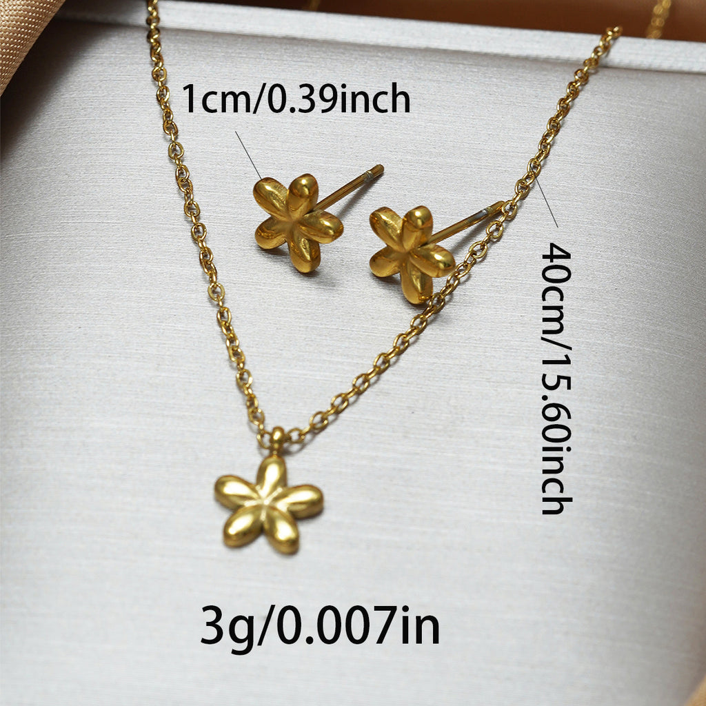 18K Gold Flower Pendant Necklace & Earrings Set – Waterproof & Hypoallergenic Jewellery for Women