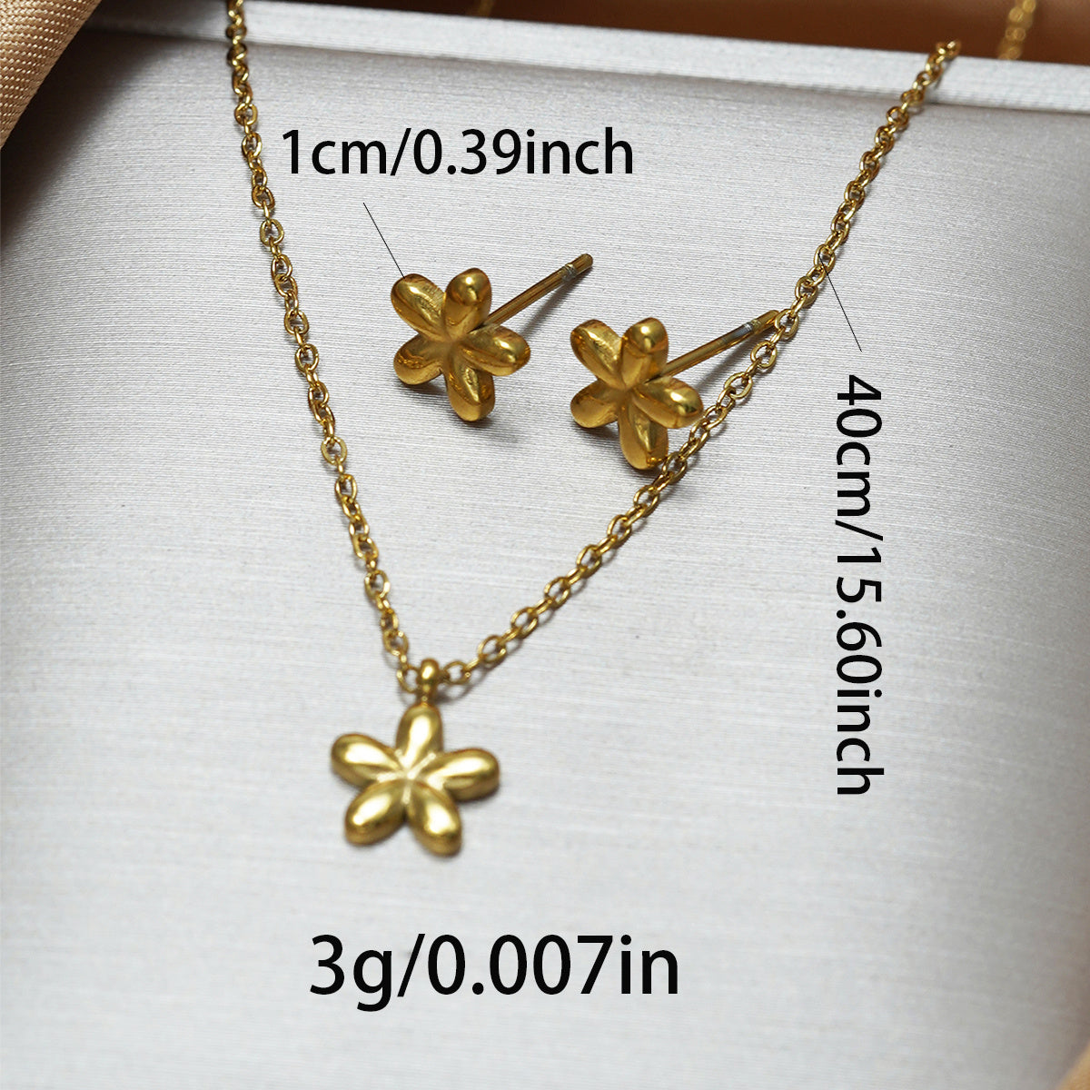 18K Gold Flower Pendant Necklace & Earrings Set – Waterproof & Hypoallergenic Jewellery for Women