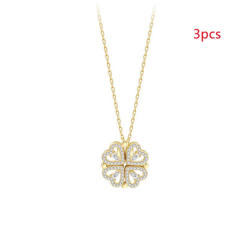 Detachable Four-Leaf Clover Necklace – Women’s Multi-Wear Zircon Chain