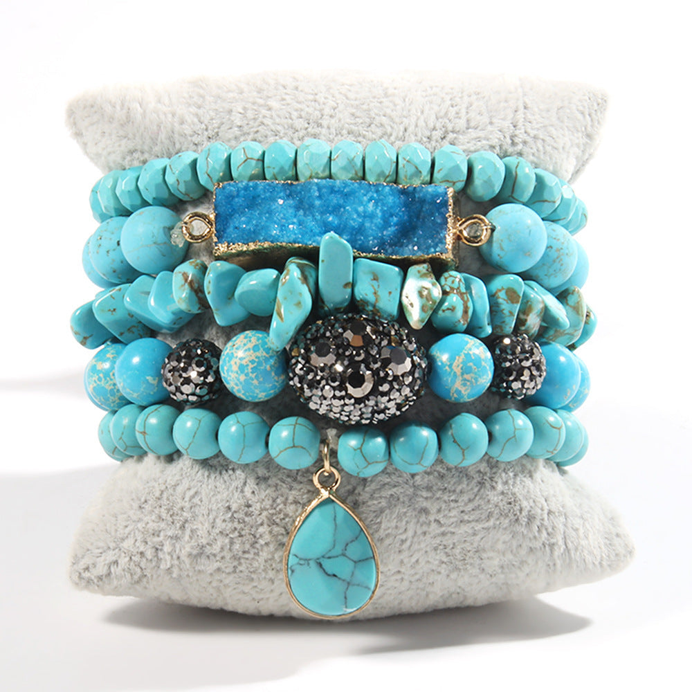 Unisex Handmade Stone & Glass Bracelet Set – 5PCS