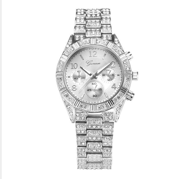 Women’s Crystal Quartz Watch – Geneva Luxury Stainless Steel Wristwatch