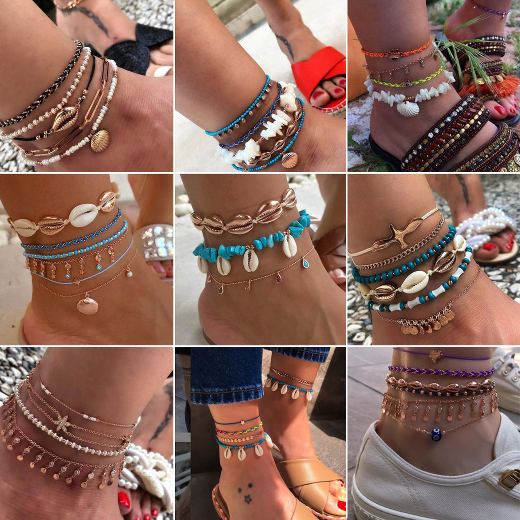 Bohemian Woven Shell Anklets – Beach Foot Jewellery for Women