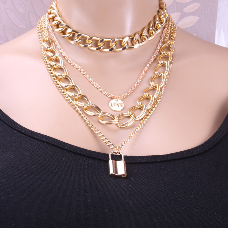 Personalized Multi-Layer Lock Pendant Necklace