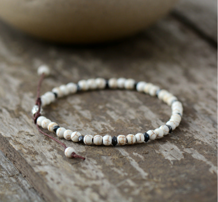 Men’s Natural Gray Agate & Turquoise Bracelet – Punk Handmade Design