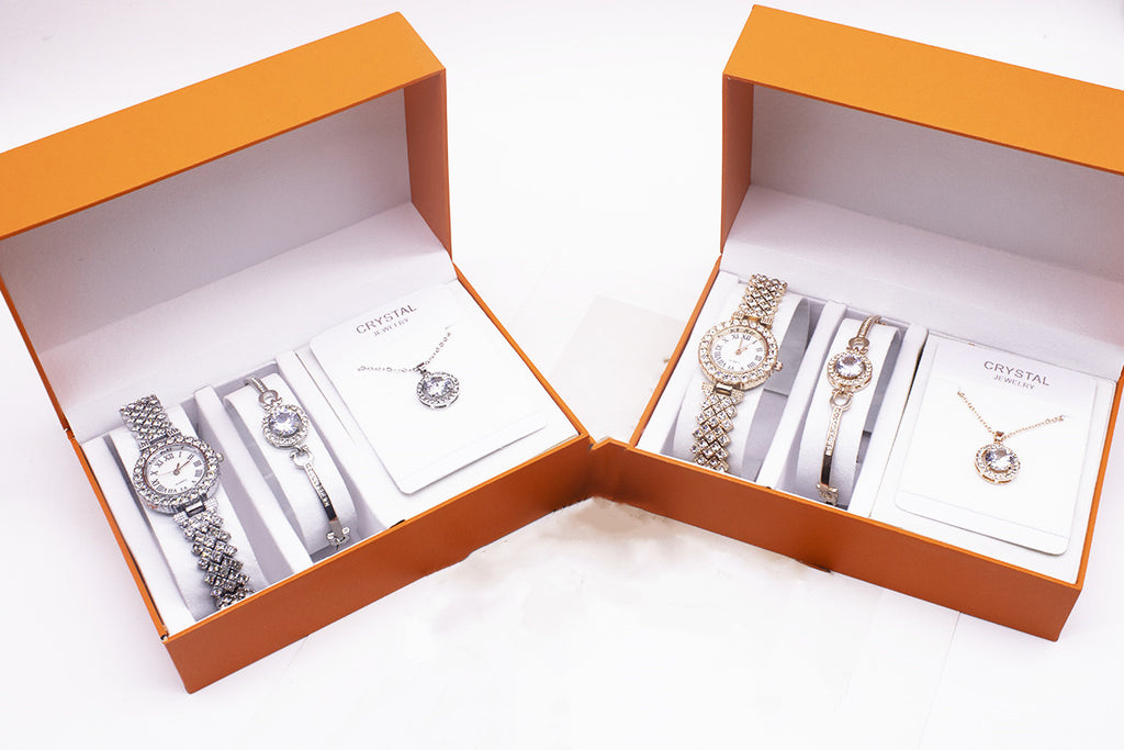 Women’s Rhinestone Watch Set – Includes Bracelet & Necklace