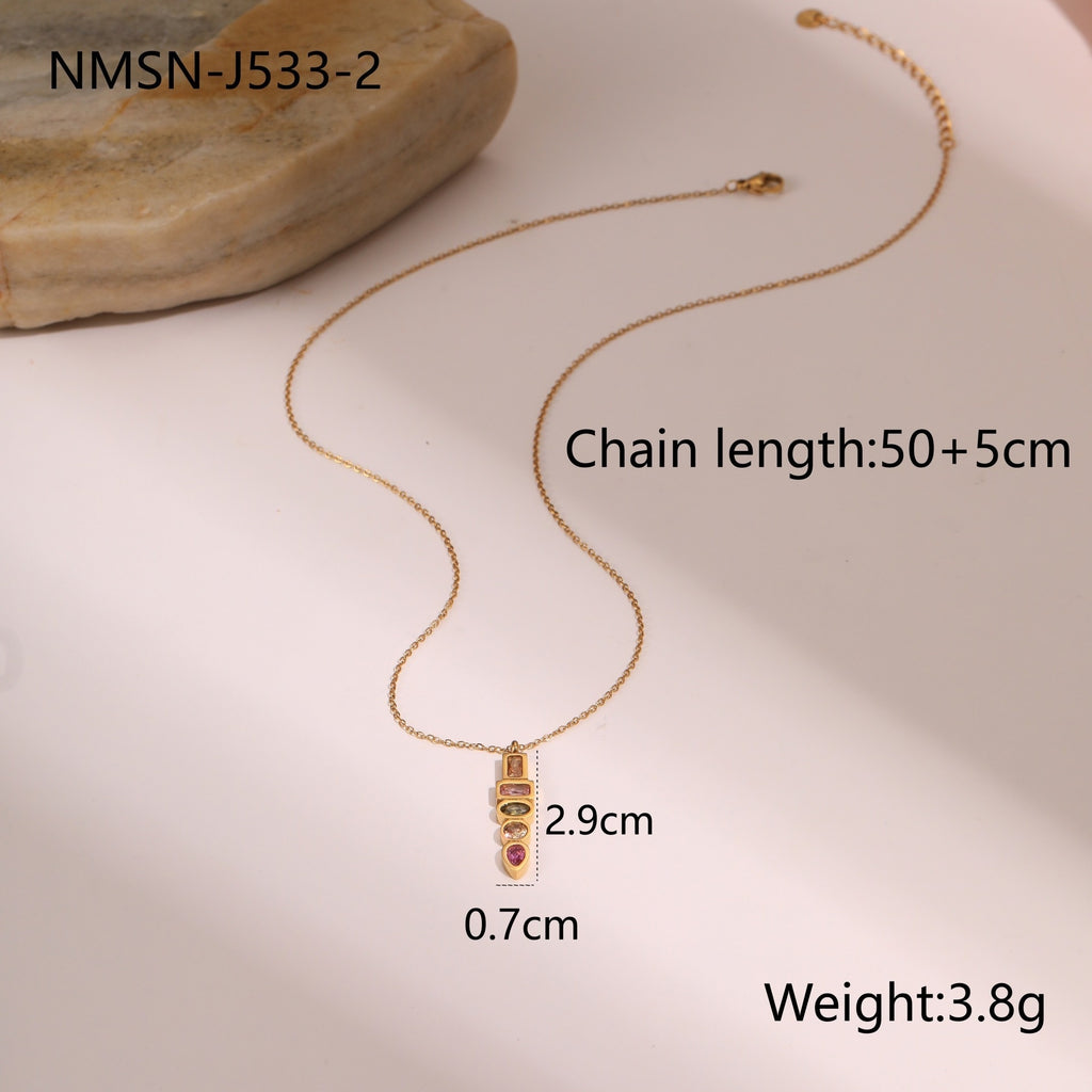 Geometric Zircon Jewellery Set – Gold-Plated Necklace, Earrings & Ring with Colourful Design