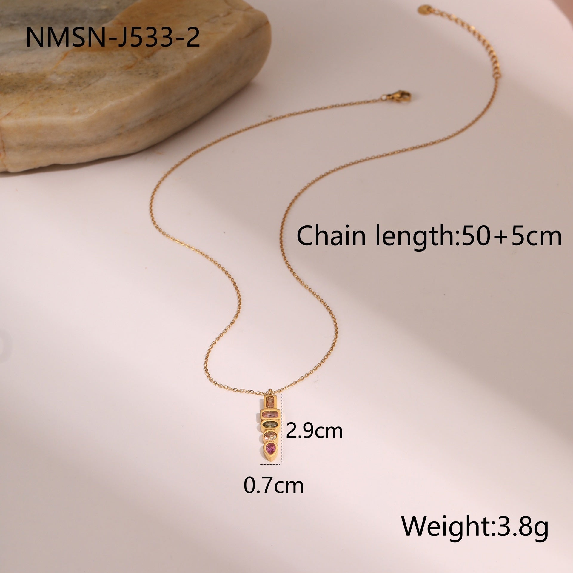 Geometric Zircon Jewellery Set – Gold-Plated Necklace, Earrings & Ring with Colourful Design