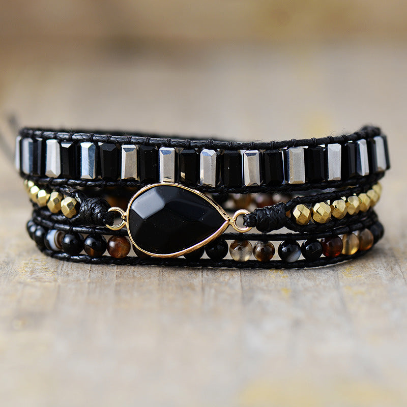 Vintage Ethnic Leather Bracelet – Crystal & Natural Stone Handmade Design