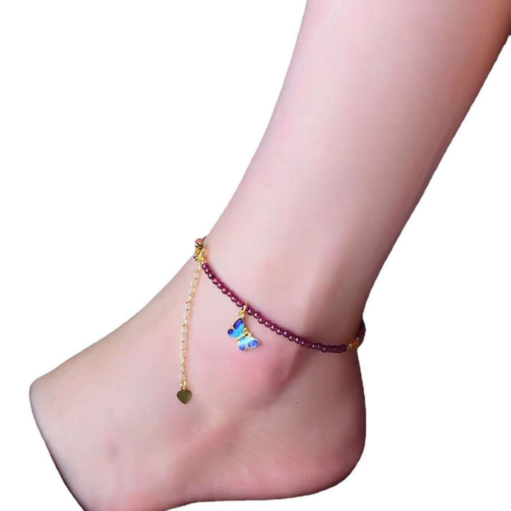 Women’s Summer Anklet – Natural Wine Garnet Foot Jewellery