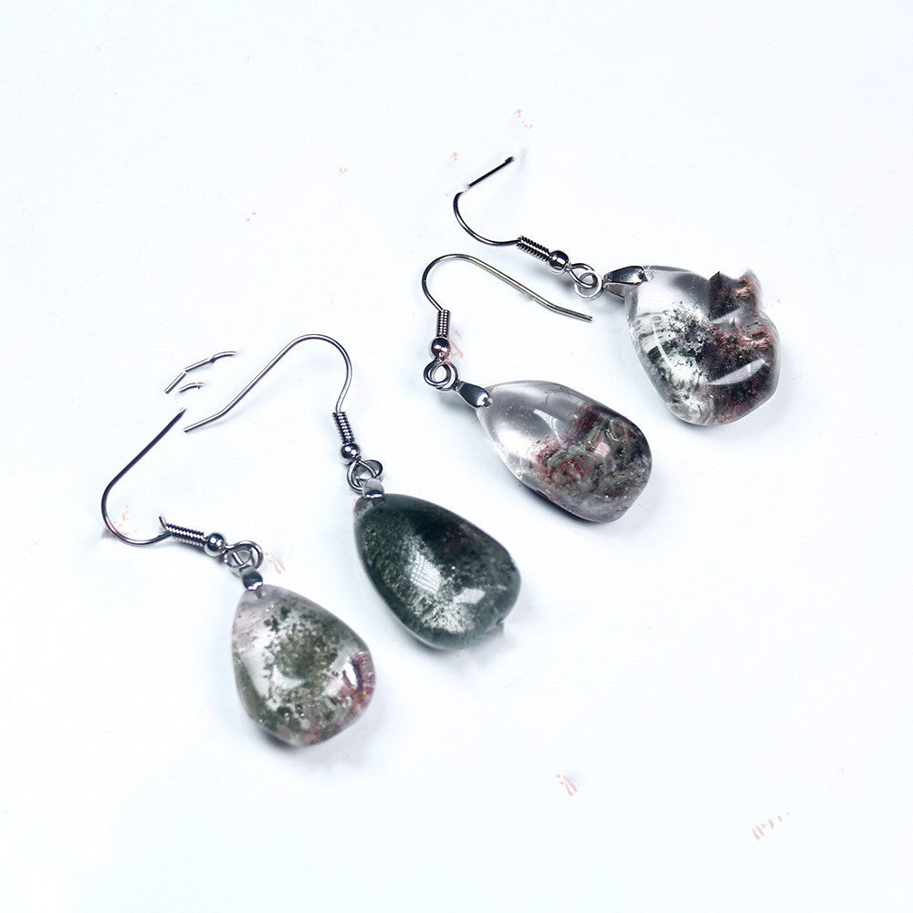 DIY Artisan Green Ghost Gem and Crystal Drop Earrings