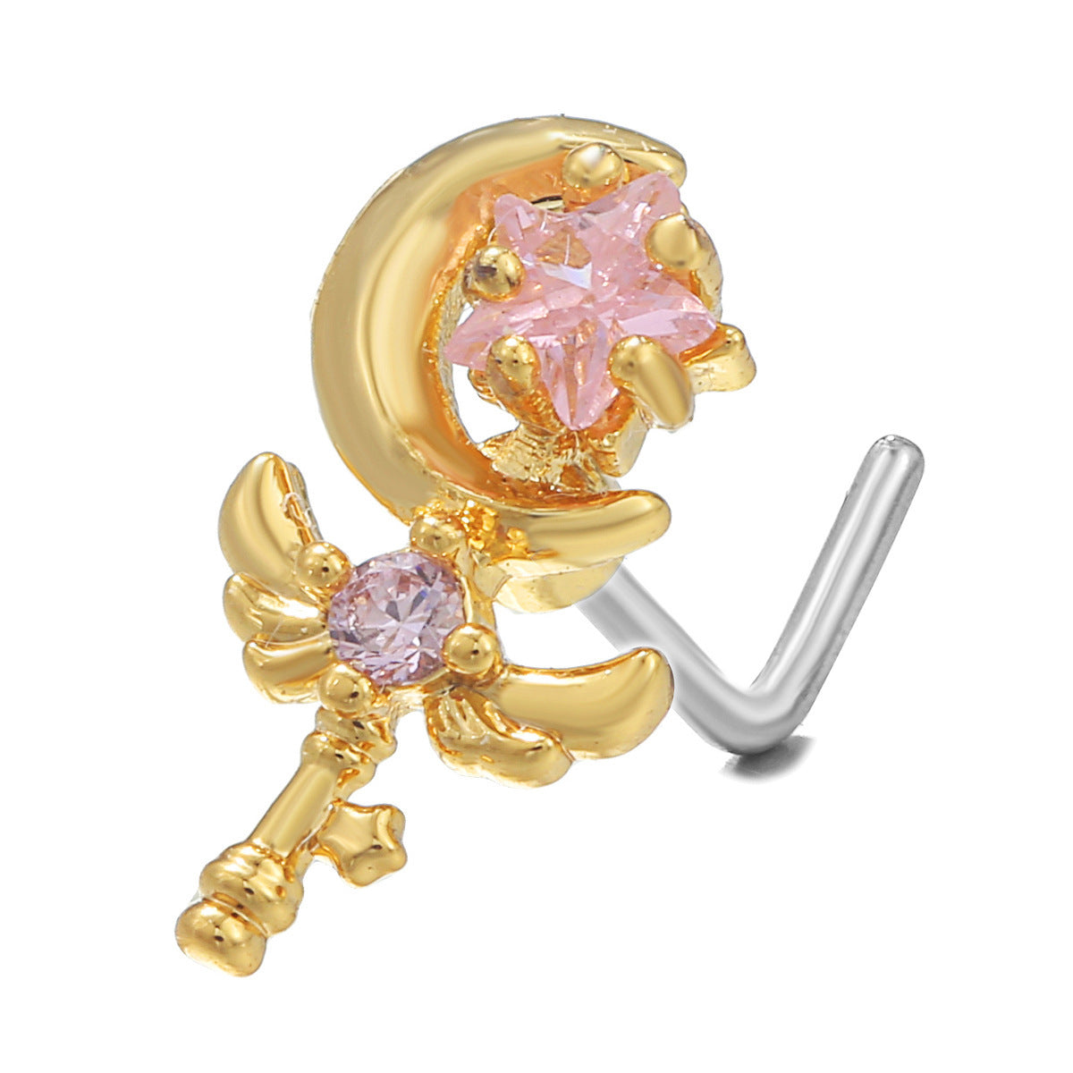 Zircon Geometric Nose Stud – 18K Gold & Brass Fashion Jewellery for Women