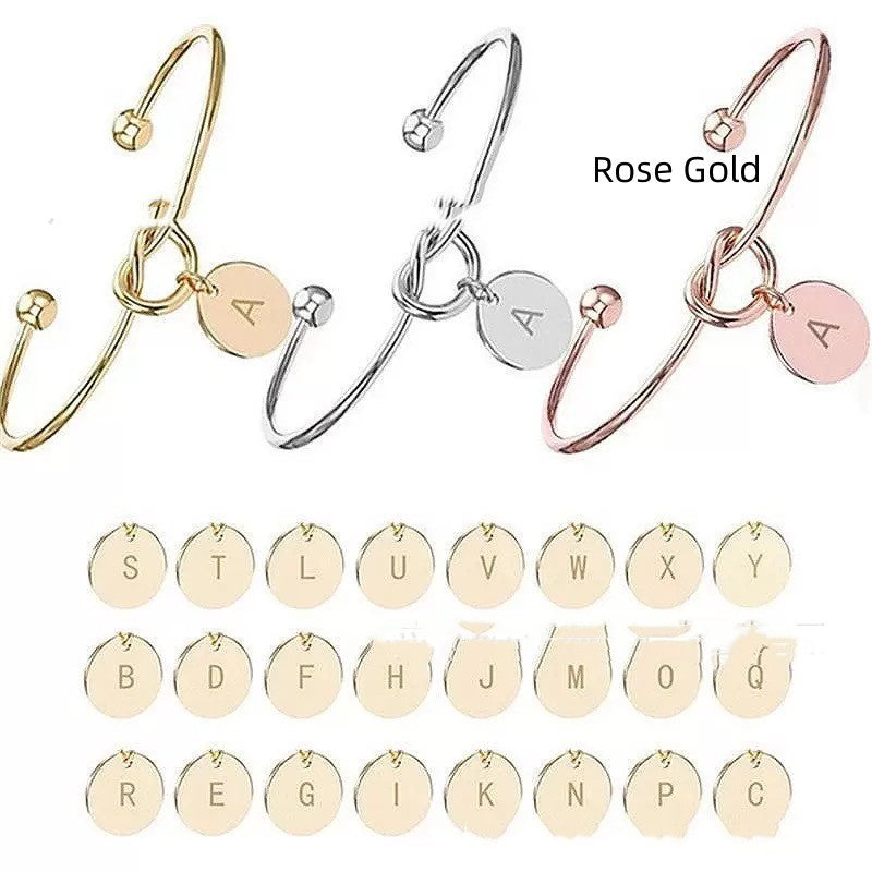 DIY Titanium Steel Bracelet – 26 English Letters with Love Heart Charm