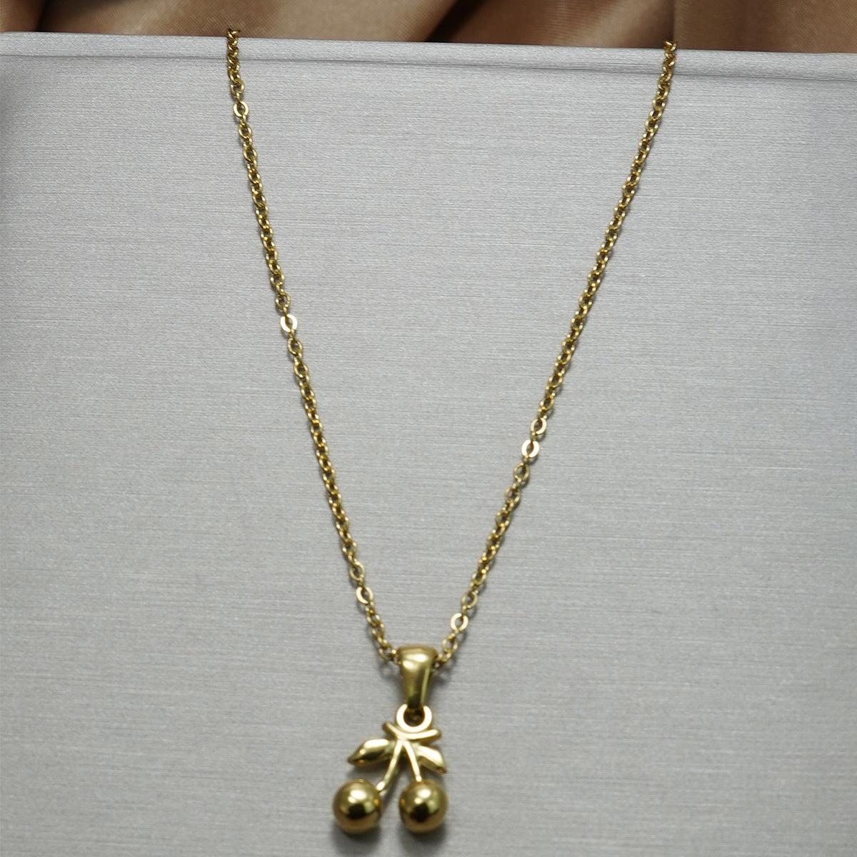 Luxury 18K Gold-Plated Stainless Steel Cherry Pendant Necklace & Earrings Set – Women’s Cute Minimalist Jewellery