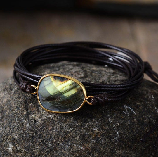 Natural Labradorite Stone Boho Friendship Bracelet – Handmade Ethnic Style