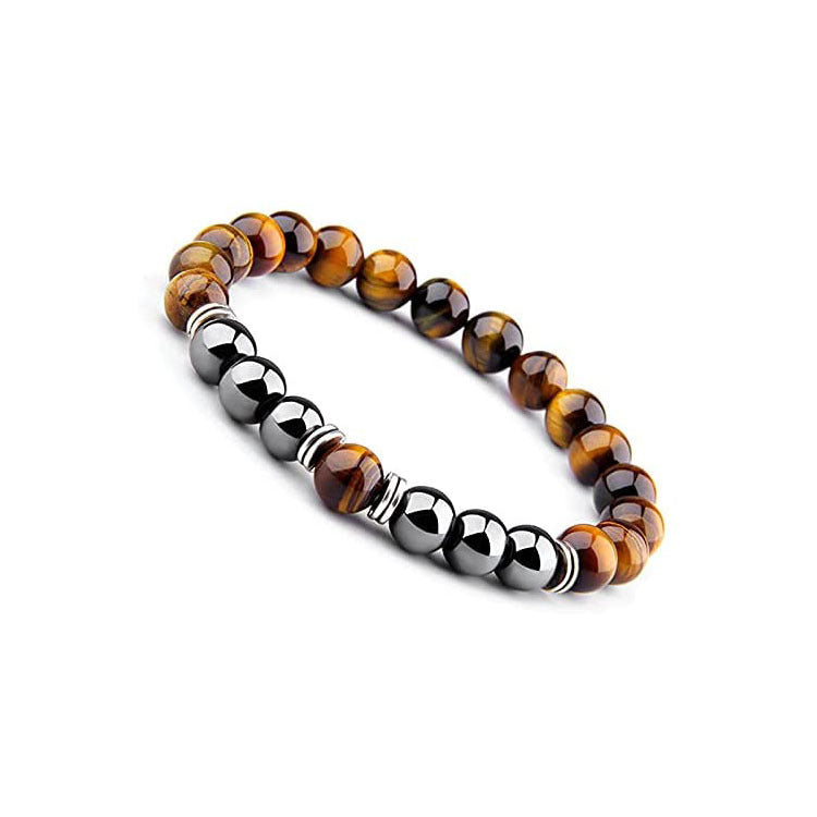 Tigereye & Haematite Silver-Strip Bracelet – Unisex Natural Stone Jewellery