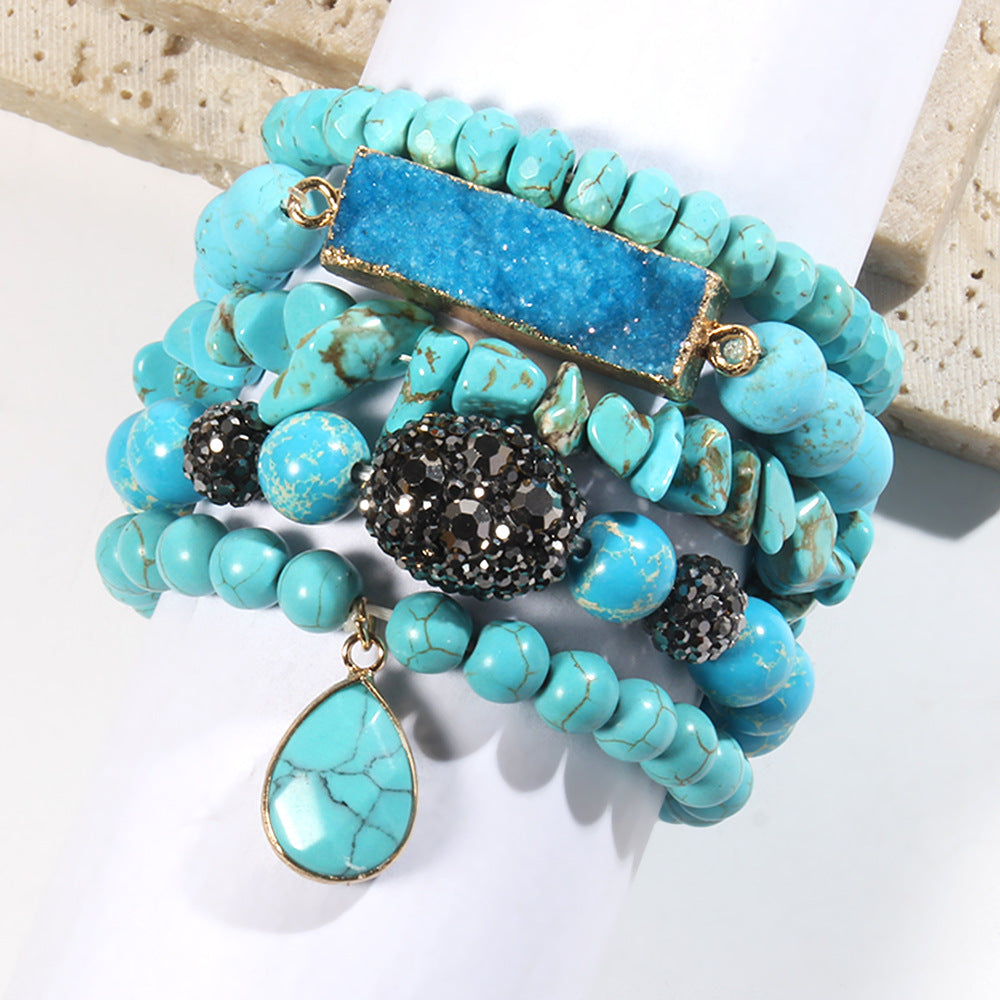 Unisex Handmade Stone & Glass Bracelet Set – 5PCS