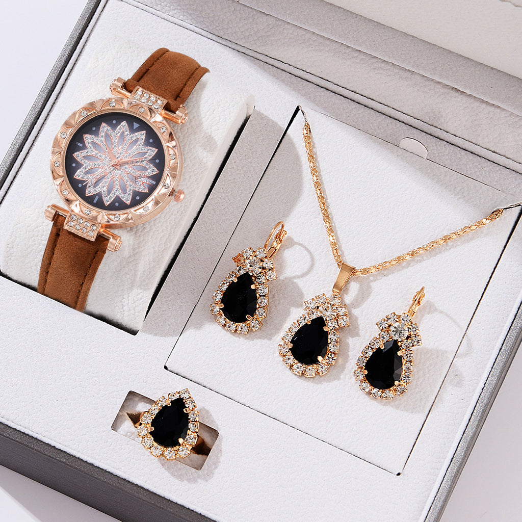 Watch, Necklace, Earring and Ring Set Women's Quartz