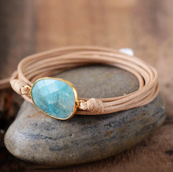Natural Labradorite Stone Boho Friendship Bracelet – Handmade Ethnic Style