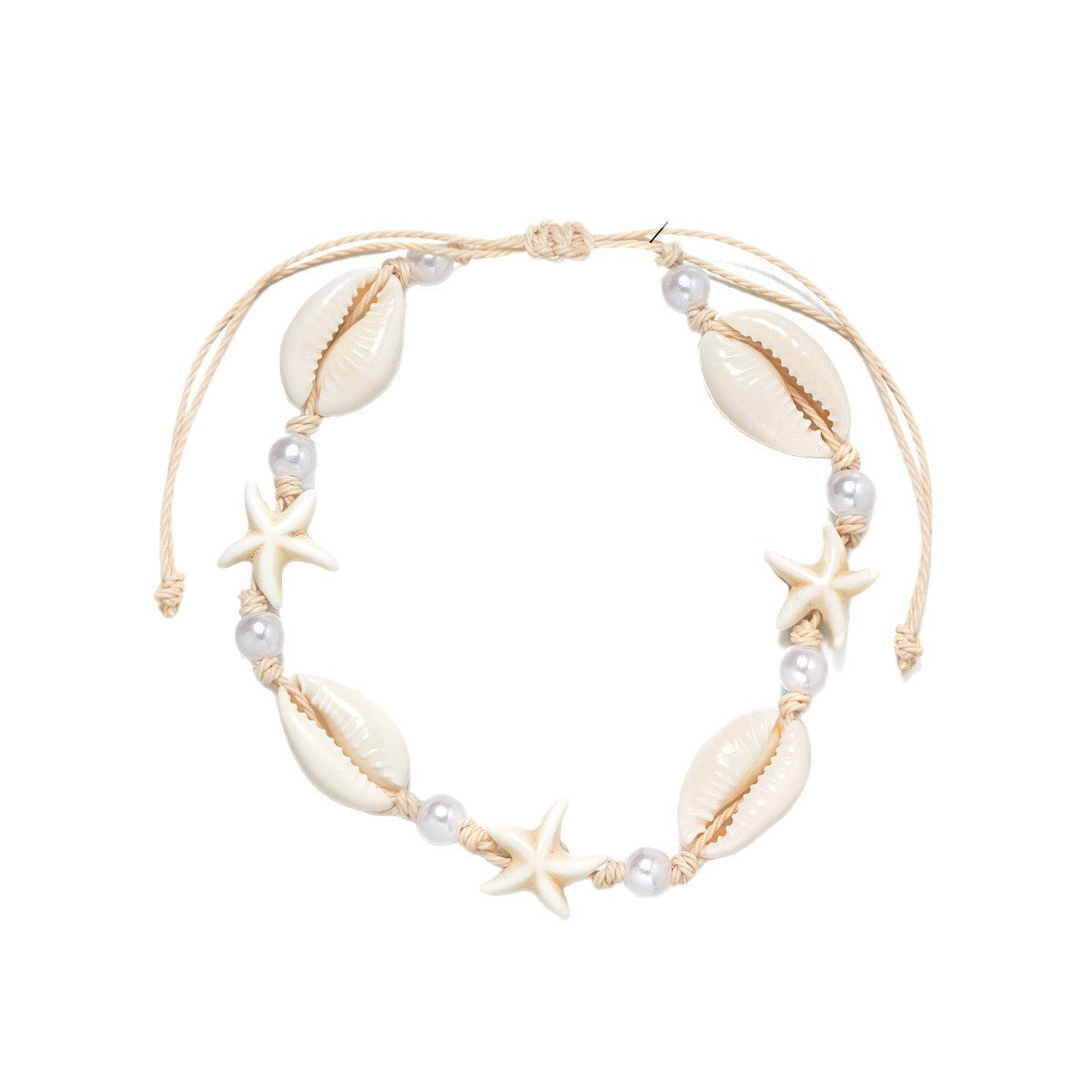 Women’s Starfish Shell Anklet with Pearls – Adjustable Foot Jewellery