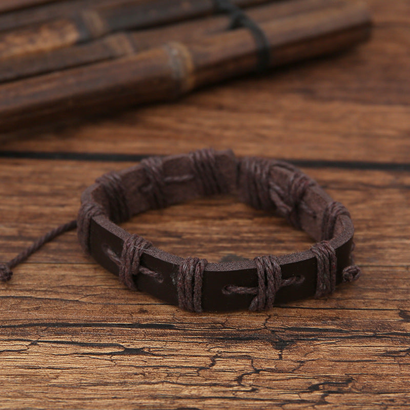 Men’s Punk Retro Hand-Knitted Cross Bracelet – Coffee Alloy Design
