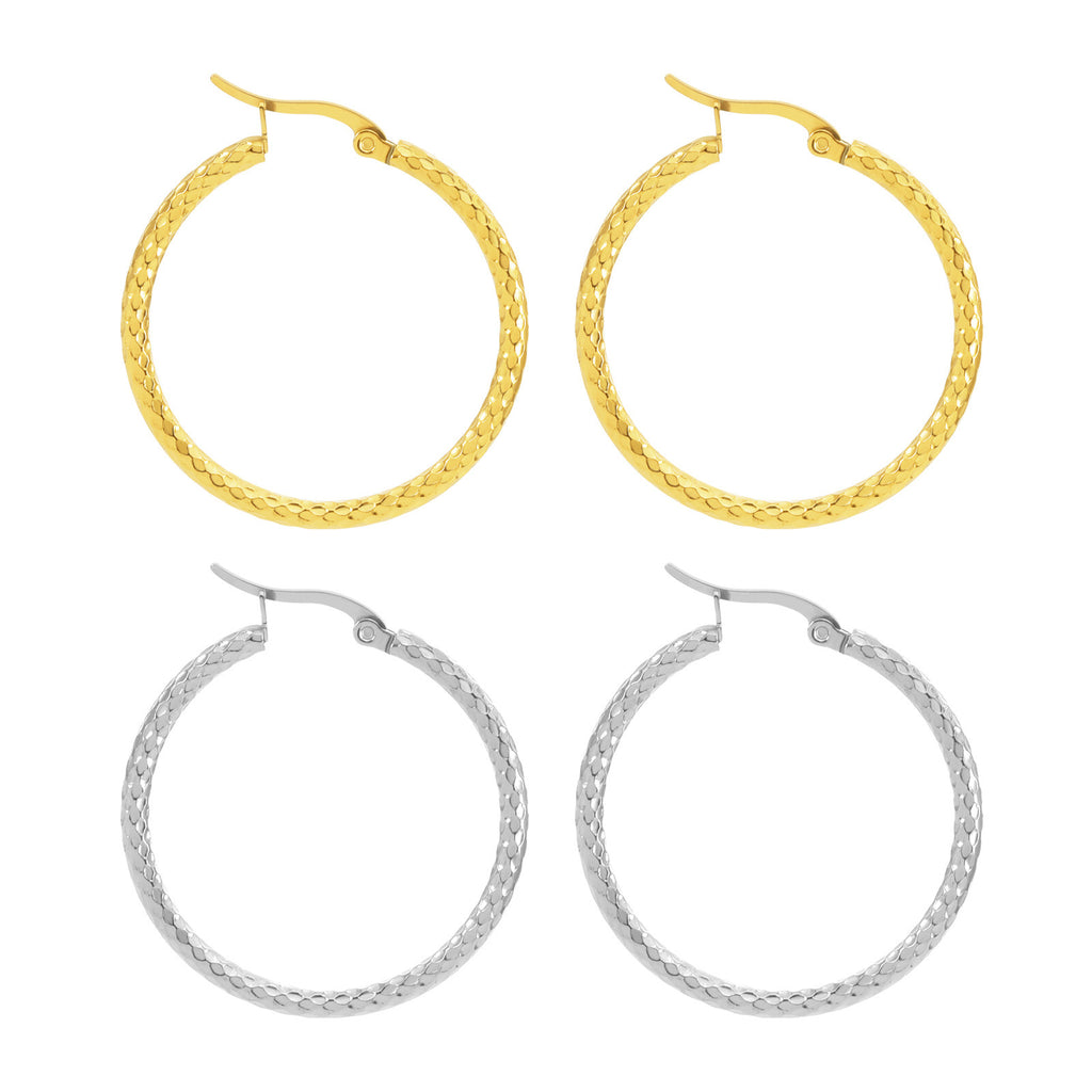 18K Gold-Plated Embossed Round Ring Earrings – Elegant Women’s Jewellery