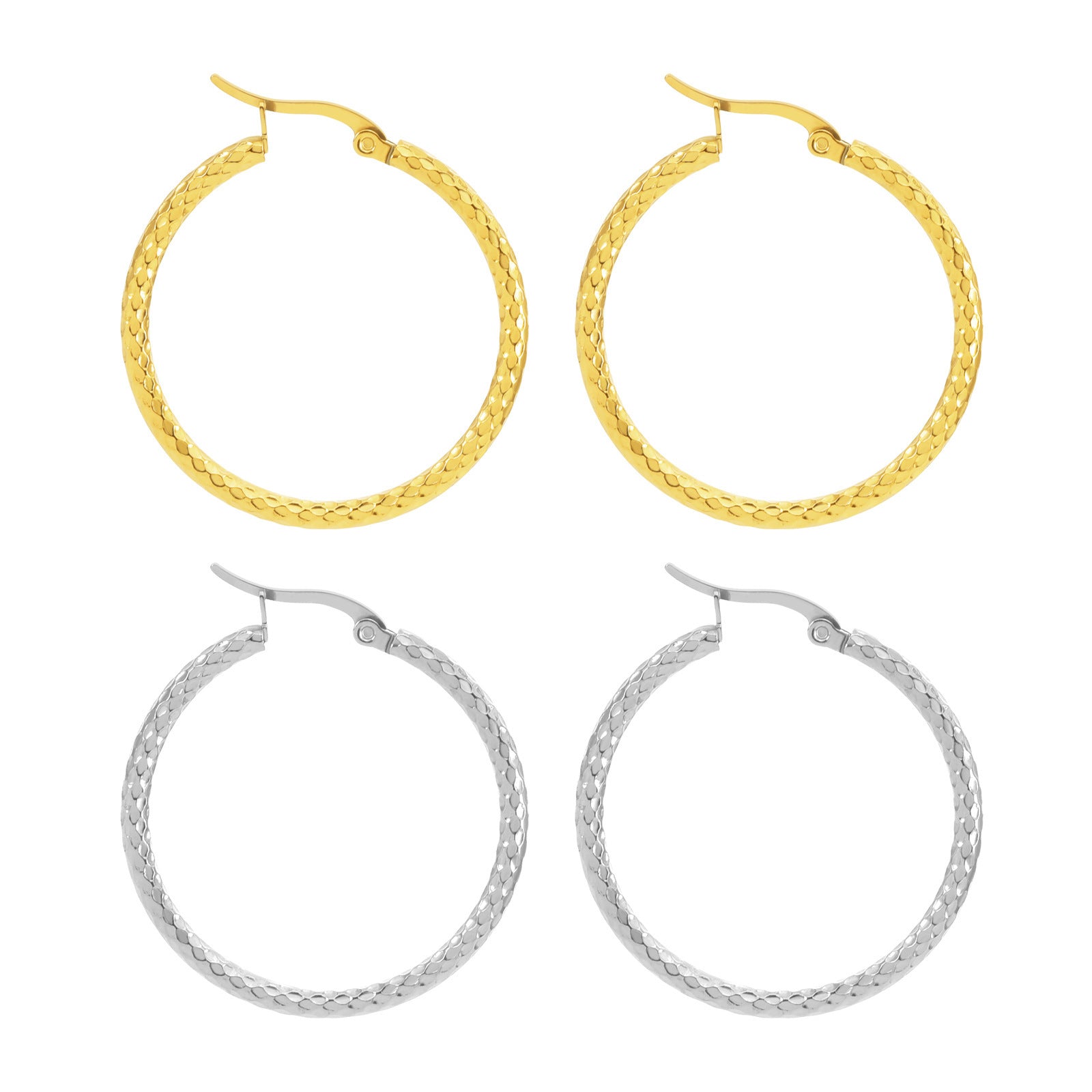 18K Gold-Plated Embossed Round Ring Earrings – Elegant Women’s Jewellery