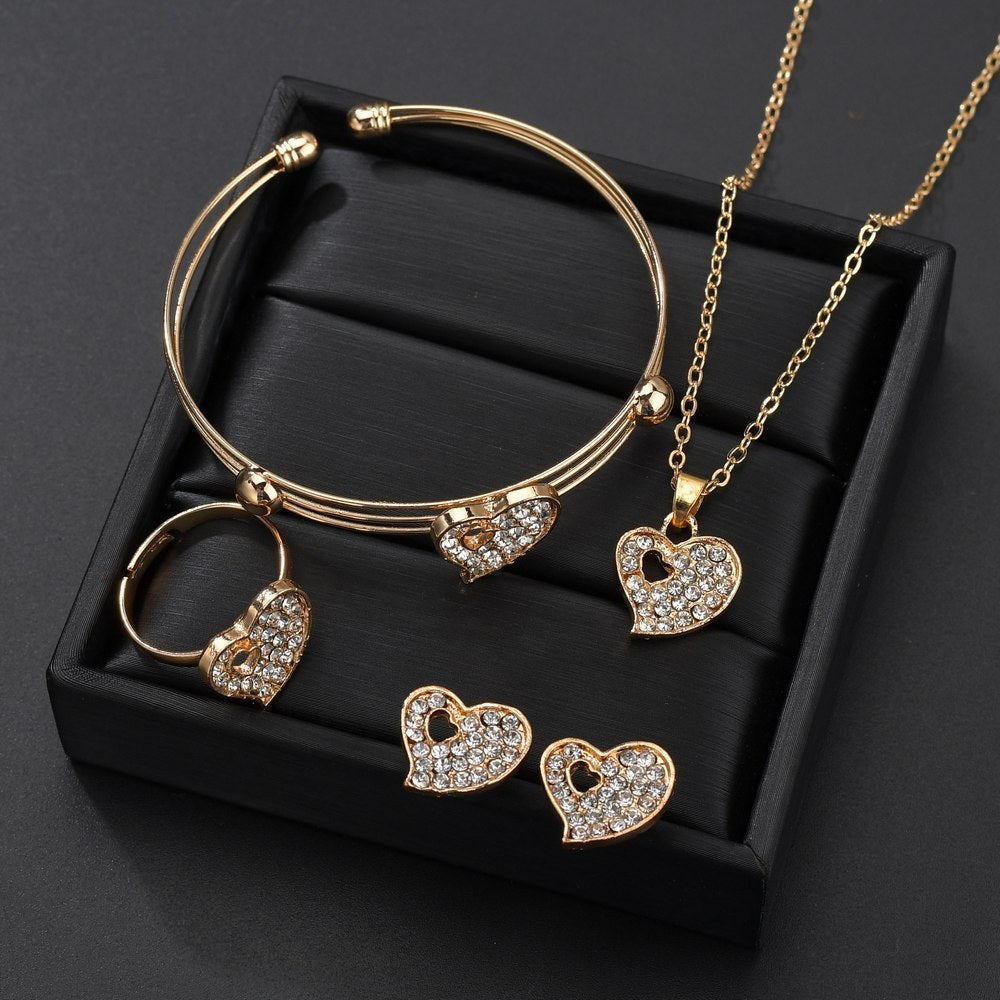 Love-Themed Couple Jewellery Set – Necklace, Earrings & Bracelet with Heart Design