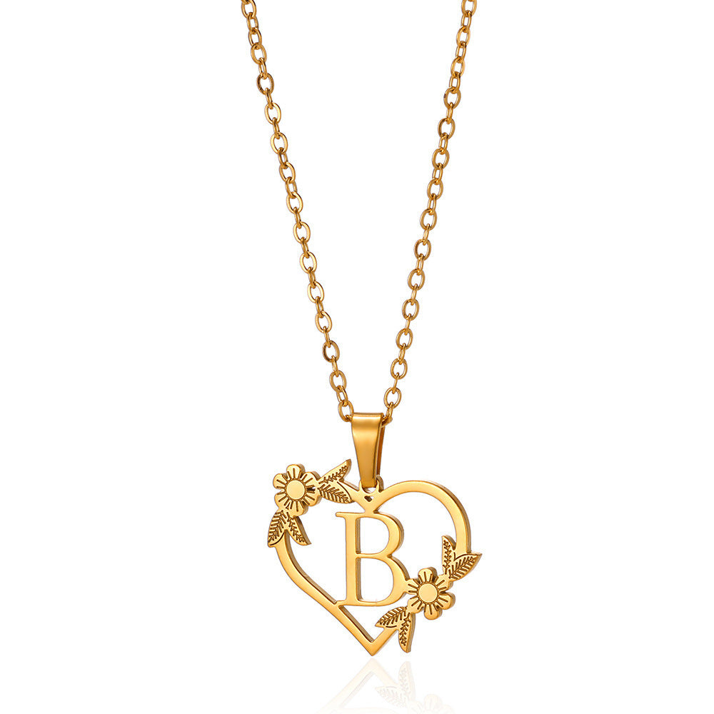 18K Gold Plated Stainless Steel Hollow Heart Flower Necklace