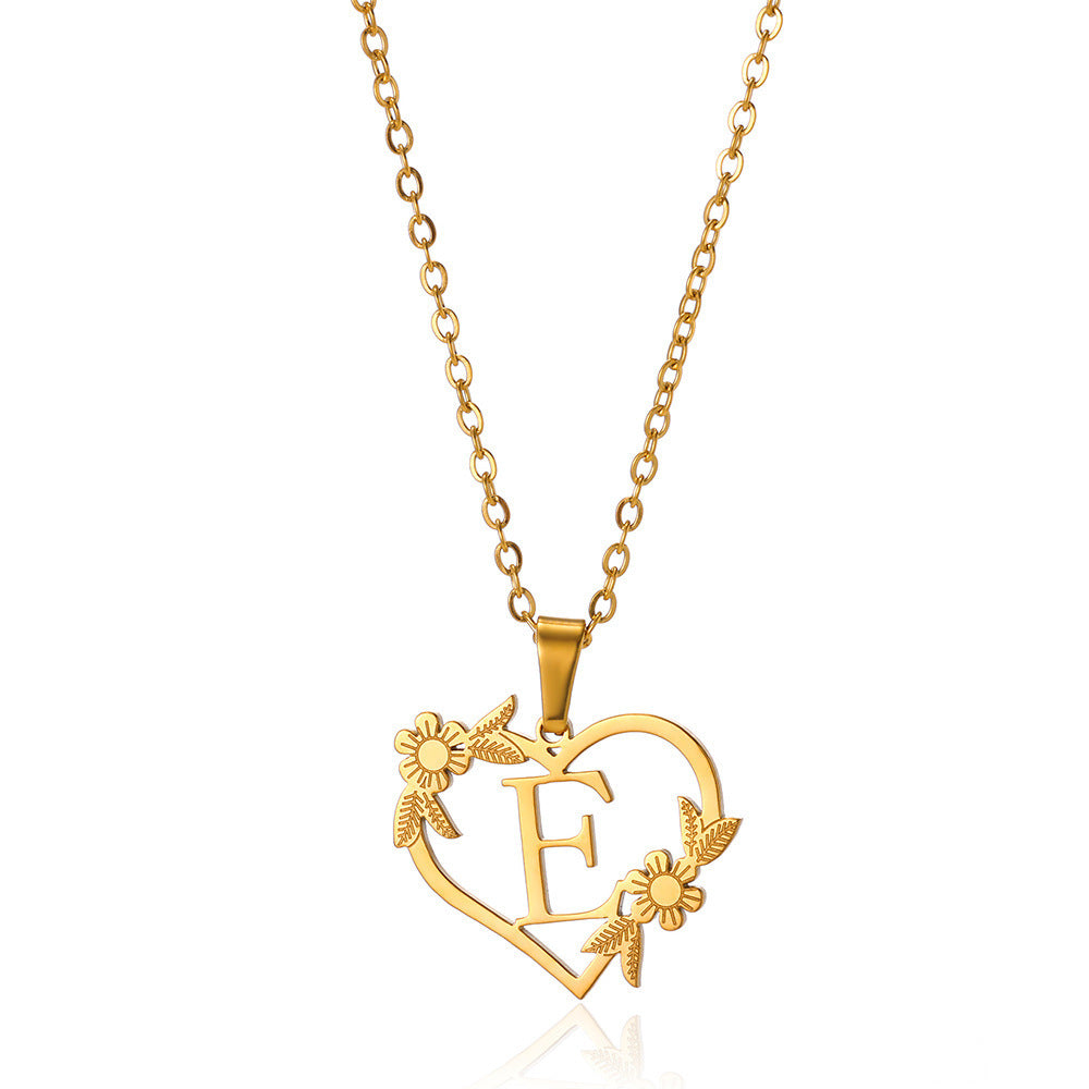 18K Gold Plated Stainless Steel Hollow Heart Flower Necklace