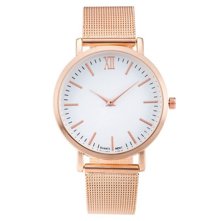 Vansvar Women’s Quartz Marble Watch – Silver & Gold Mesh Band