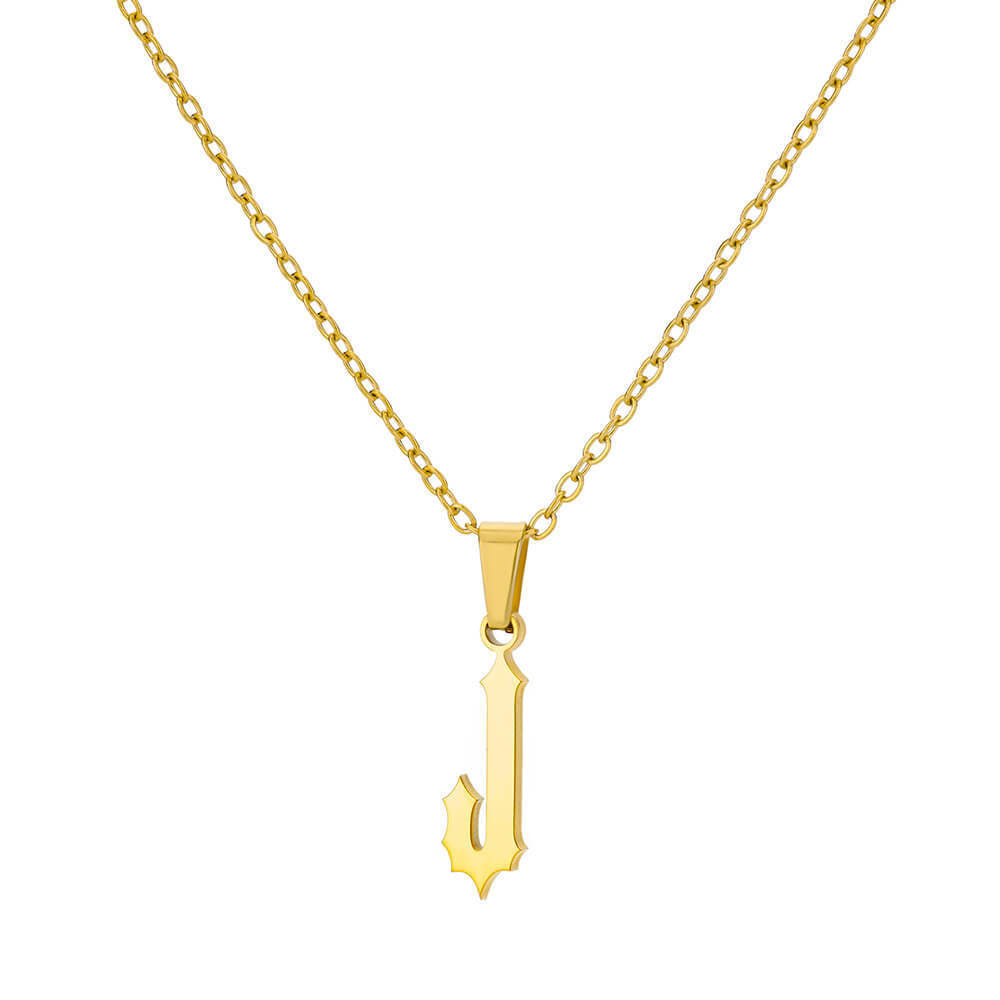 18K Gold-Plated Stainless Steel Pendant Necklace – Ancient English Letter Design