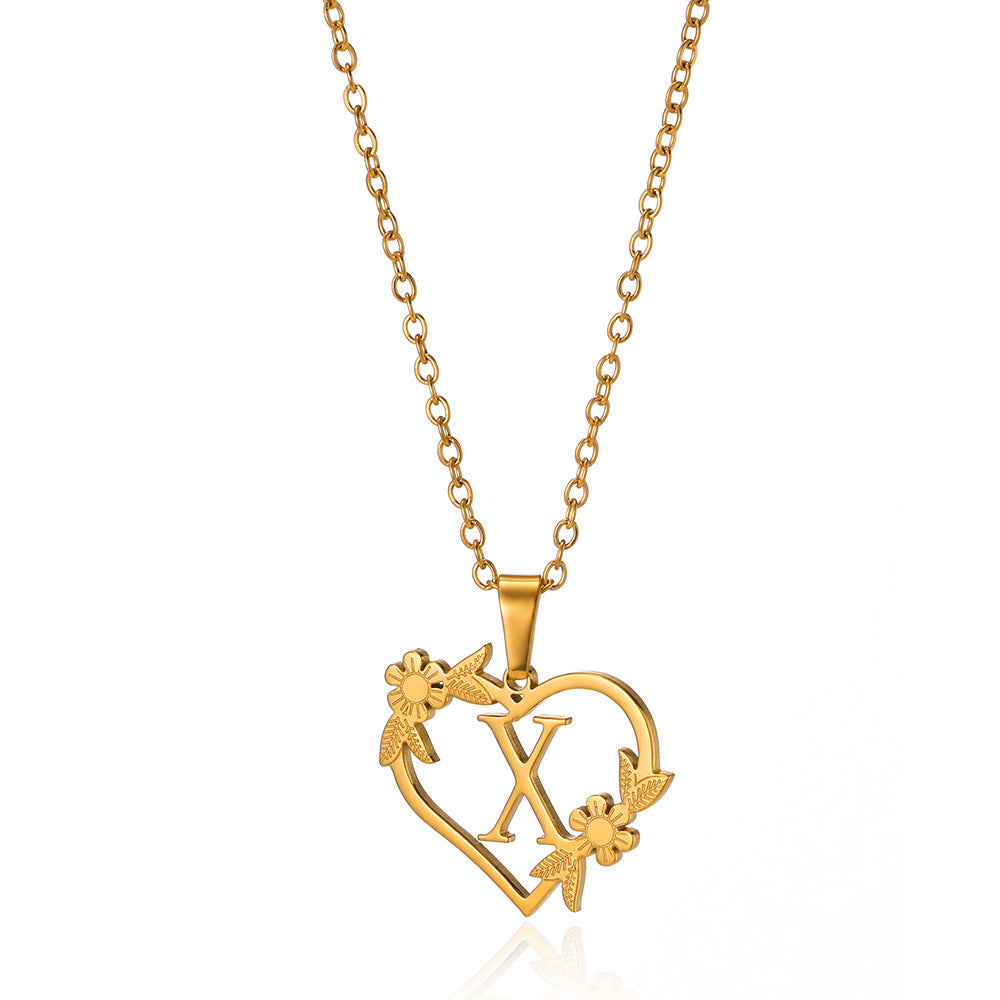 18K Gold Plated Stainless Steel Hollow Heart Flower Necklace