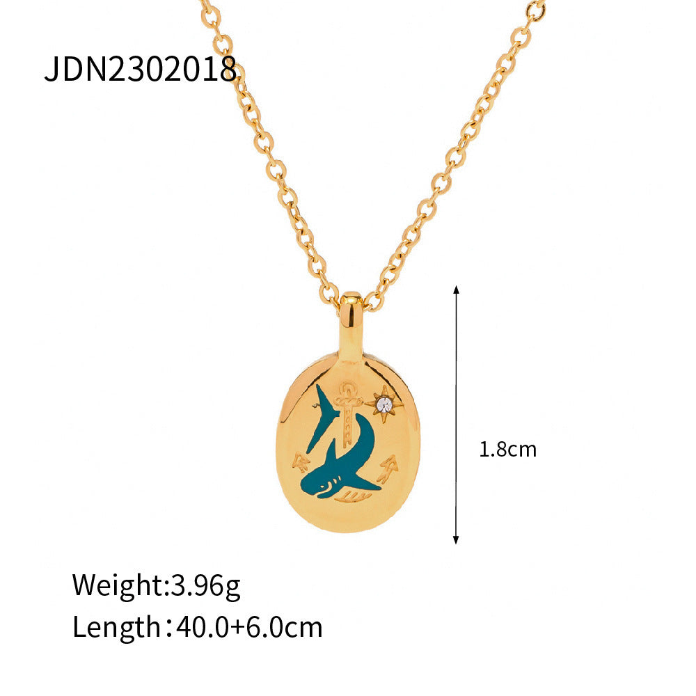 18K Gold-Plated Stainless Steel Pendant Necklace – Enamel Colour Modern Design