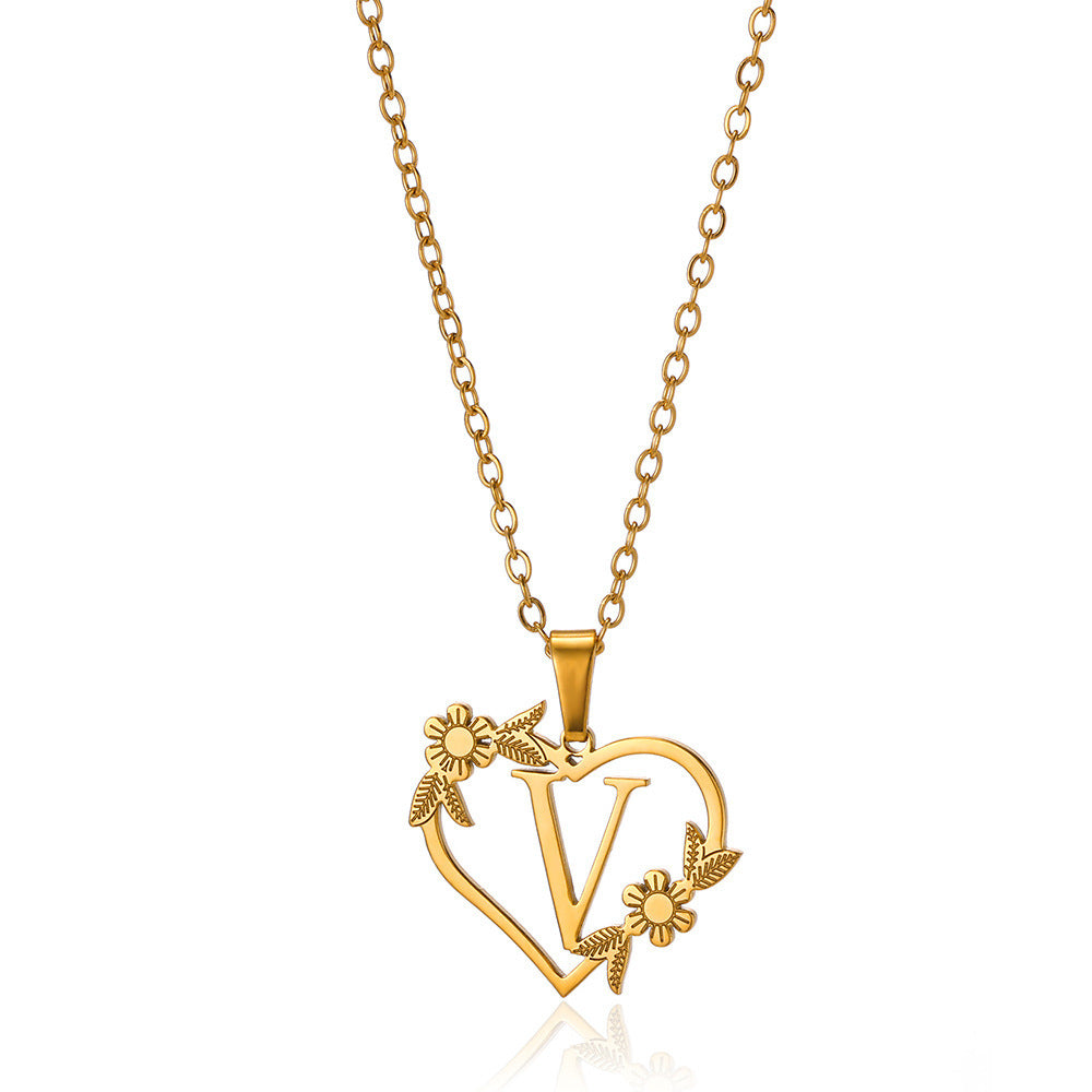 18K Gold Plated Stainless Steel Hollow Heart Flower Necklace