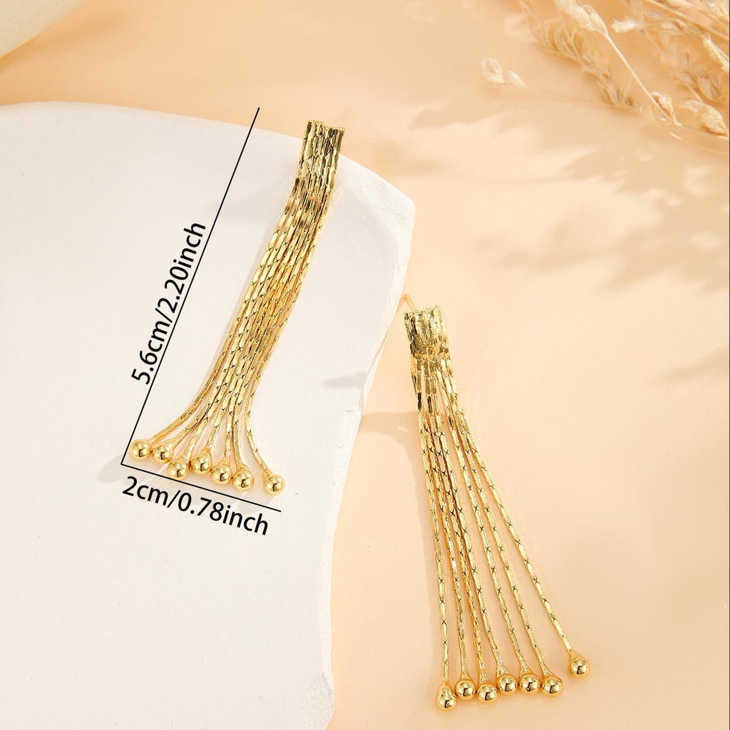 Modern Thin Chain Tassel Earrings – 2pcs Gold Bead Earrings for Women