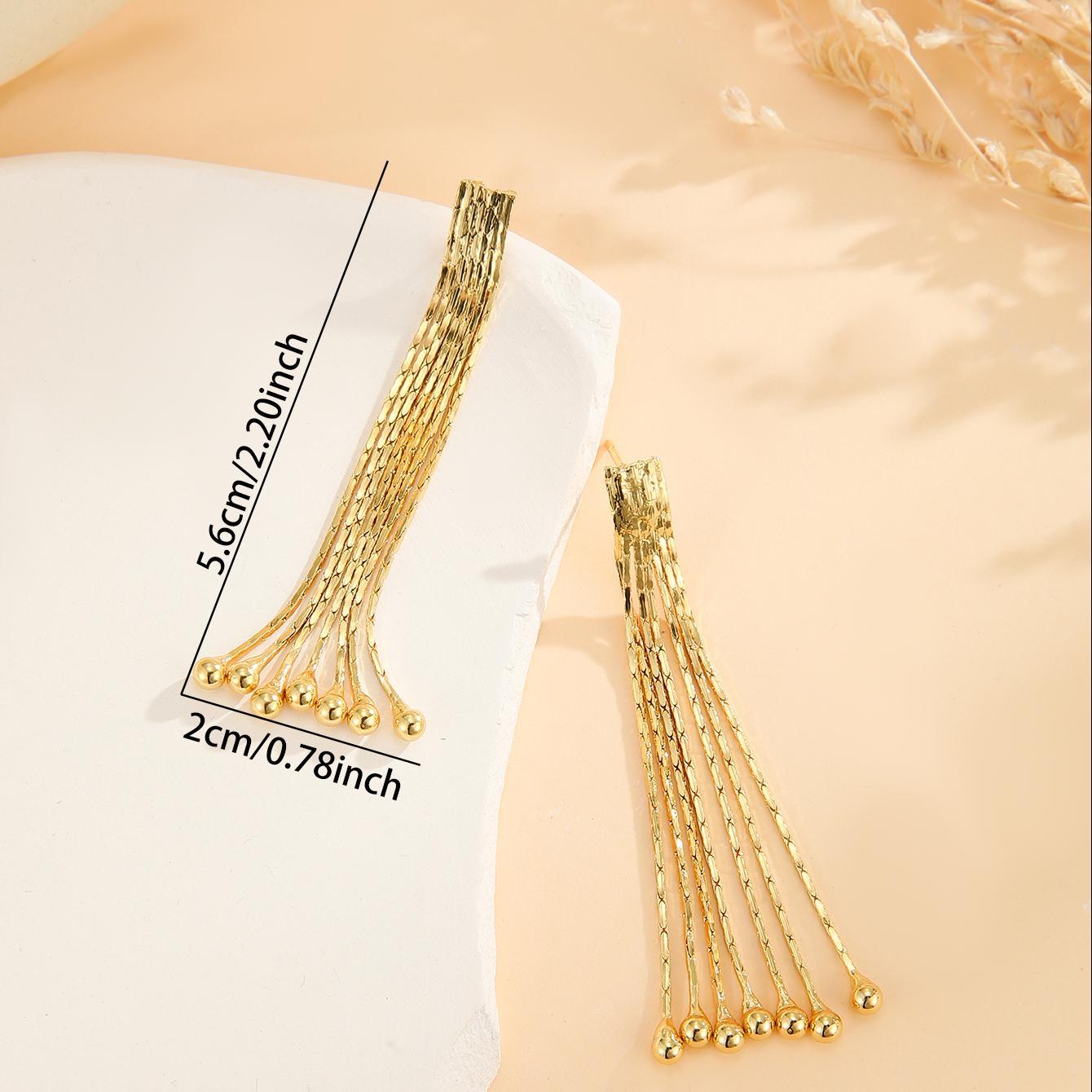 Modern Thin Chain Tassel Earrings – 2pcs Gold Bead Earrings for Women