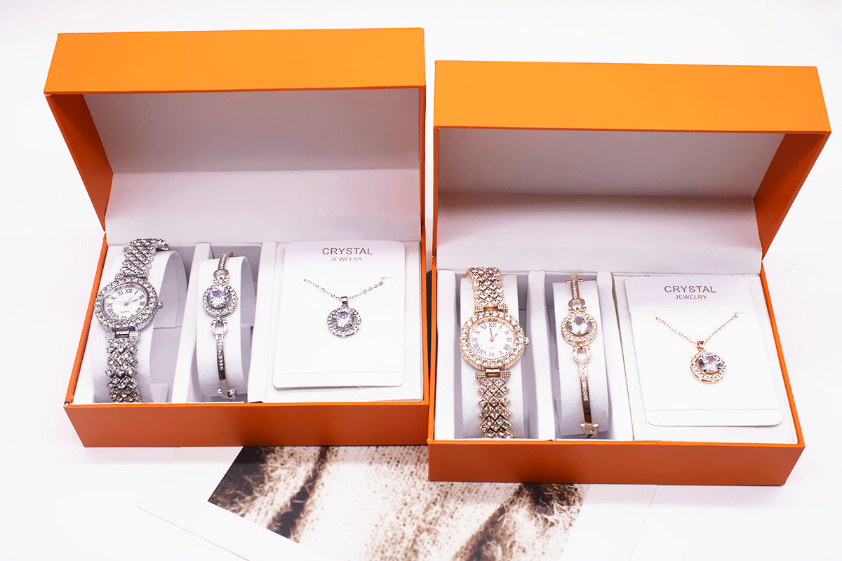 Women’s Rhinestone Watch Set – Includes Bracelet & Necklace