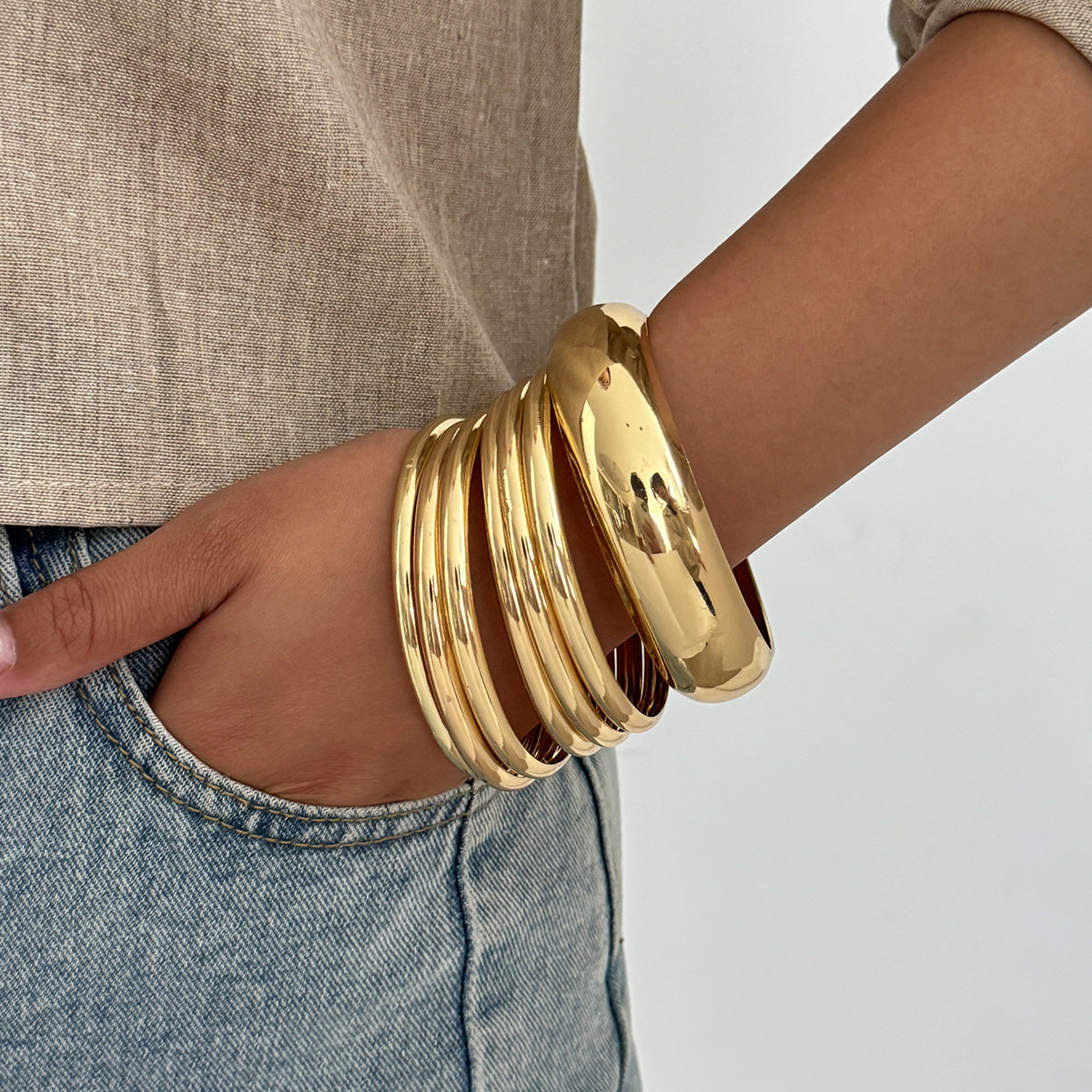Statement Wide Metal Round Bracelet
