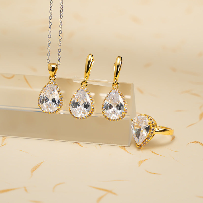 Elegant Zircon Drop Jewellery Set – Necklace, Earrings & Bracelet