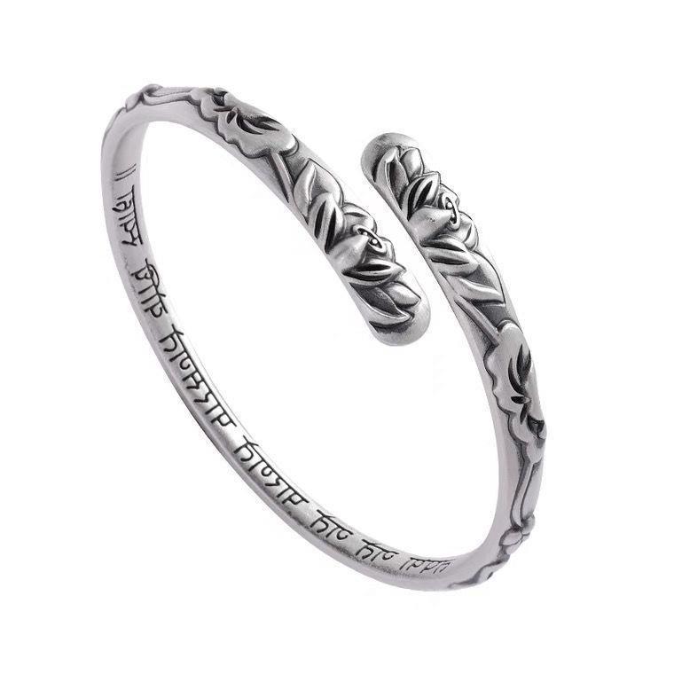 Korean-Style Thai Black Alloy Rose & Camellia Bracelet